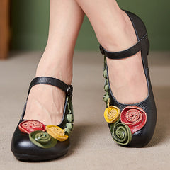 Women Retro Leather Chunky Heel Pumps Newgew Shoes