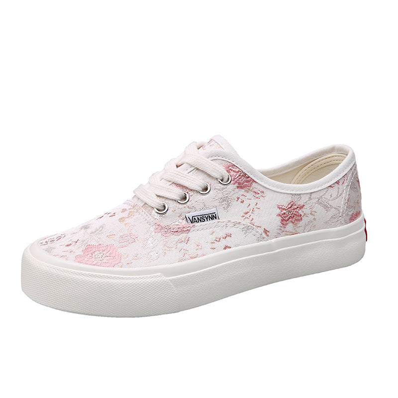 Charming Casual Design Flower Embroidered Female Canvas Shoes Newgew