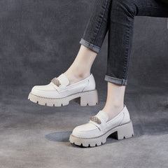 Women Cowhide Thick Sole Fashion Casual Loafers Newgew Shoes