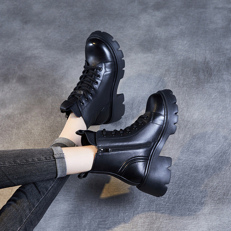 Women Minimalist Leather Chunky Platform Boots Newgew Shoes