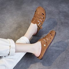 Women Retro Plaited Suede Flat Casual Mules Newgew Shoes