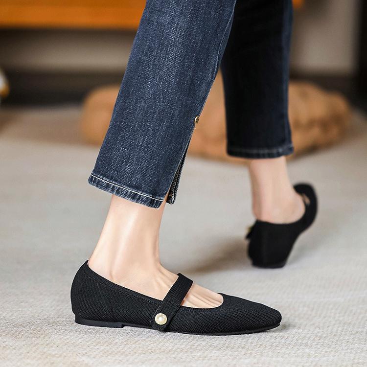 Square Toe Mary Jane Woven Flats Newgew