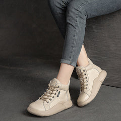 Women Retro Leather Casual Lace Up Ankle Boots Newgew Shoes