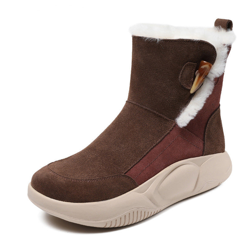 Women Retro Leather Casual Furred Snow Boots Newgew Shoes