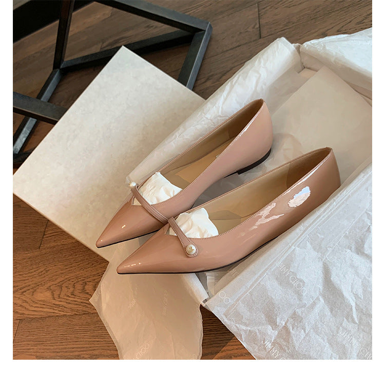 Gentle Style Pearl Pointed Toe Flat Shoes Newgew