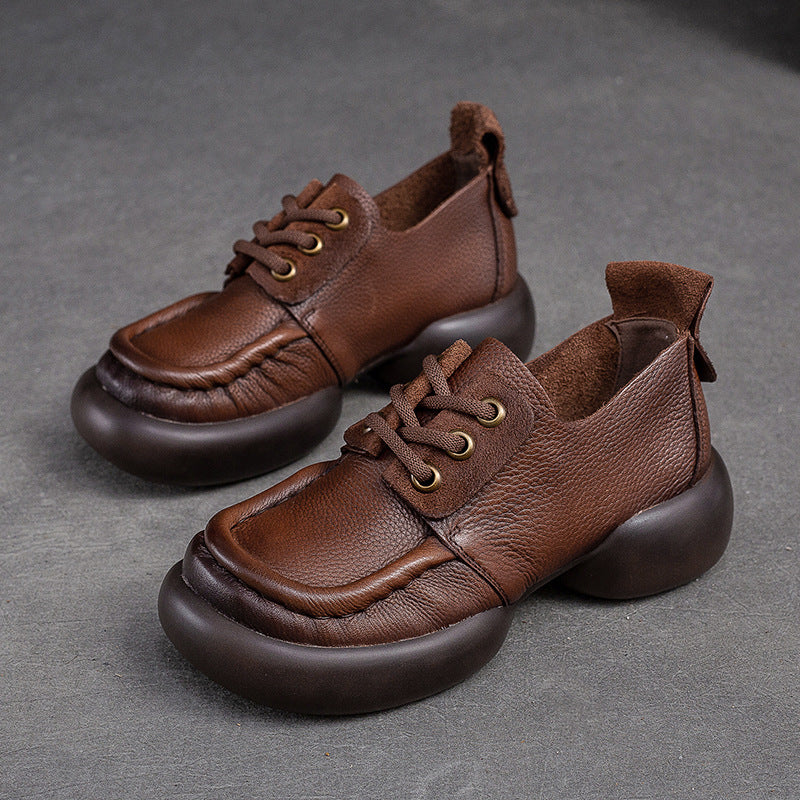 Women Retro Soft Leather Thick Soled Casual Shoes Newgew Shoes