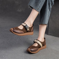 Women Retro Patchwork Leather Flat Casual Shoes Newgew Shoes
