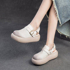 Women Retro Leather Velcro Tape Platform Sandals Newgew Shoes