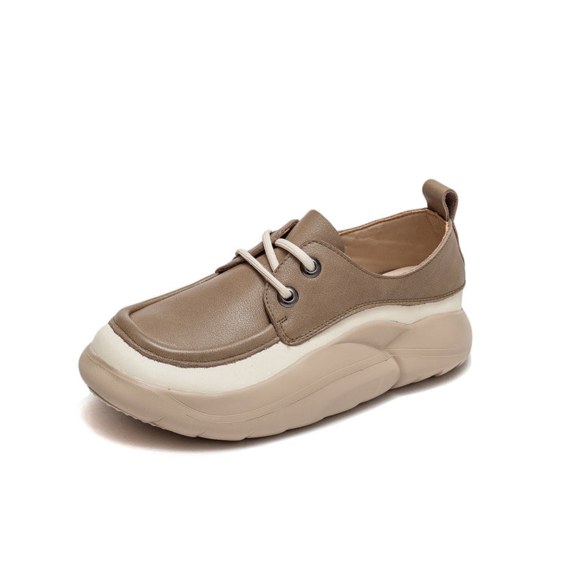 Women Retro Minimalist Leather Thick Soled Casual Shoes Newgew Shoes