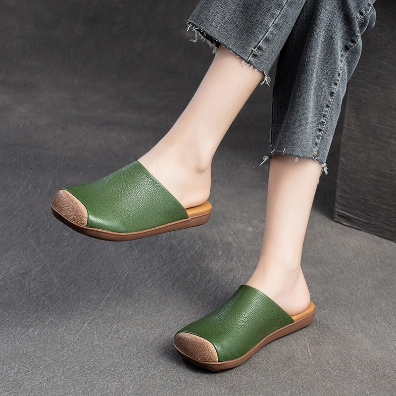 Women Retro Soft Leather Flat Casual Mules Newgew Shoes