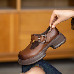 Women Retro Leather Buckle Lug Sole Casual Shoes Newgew Shoes