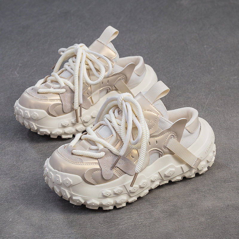 Women Retro Patchwork Low Top Platform Casual Shoes Newgew Shoes