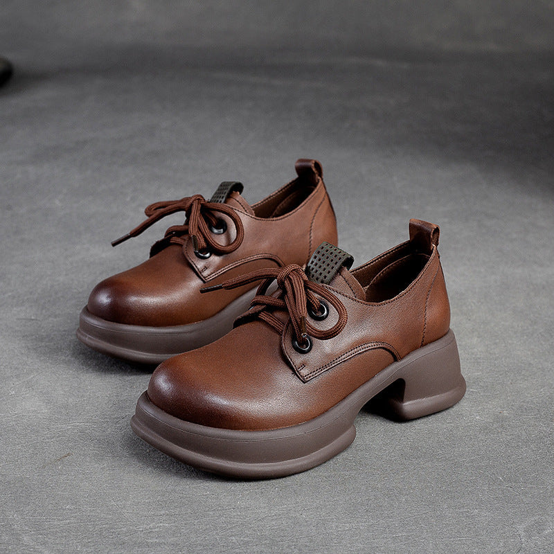 Women Retro Leather Chunky Platform Casual Shoes Newgew Shoes