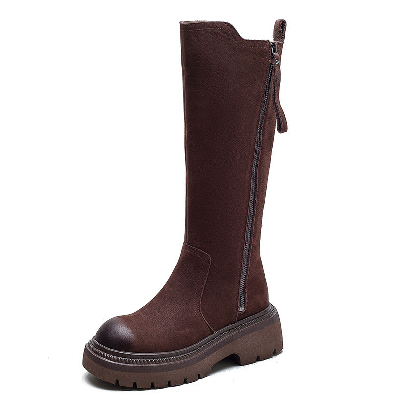 Women Retro Leather Minimalist Winter Riding Boots Newgew Shoes