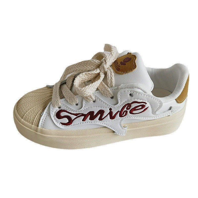 Women's Embroidered Letters Shell Head White Springtide Canvas Shoes Newgew