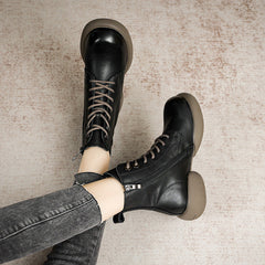 Women Retro Minimalist Soft Leather Flat Boots Newgew Shoes