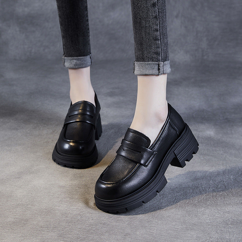 Women Minimalist Comfort Leather Platform Black Loafers Newgew Shoes