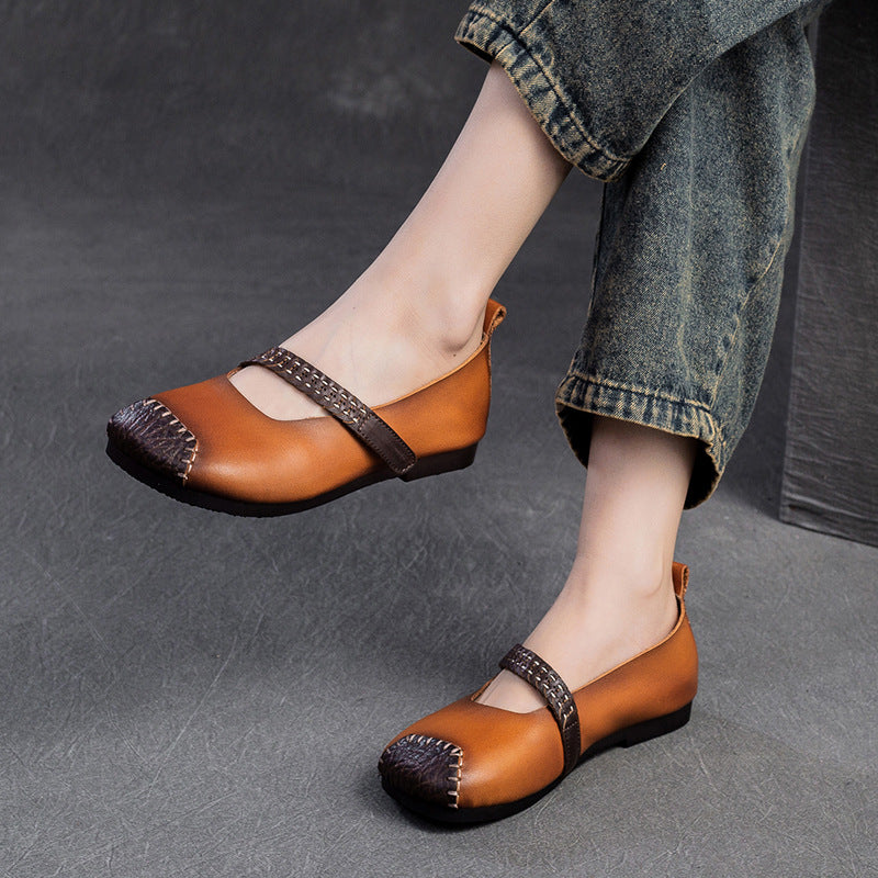 Women Retro Patchwork Leather Casual Flats Shoes Newgew Shoes