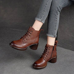 Women Minimalist Leather Casual Chunky Heel Boots Newgew Shoes