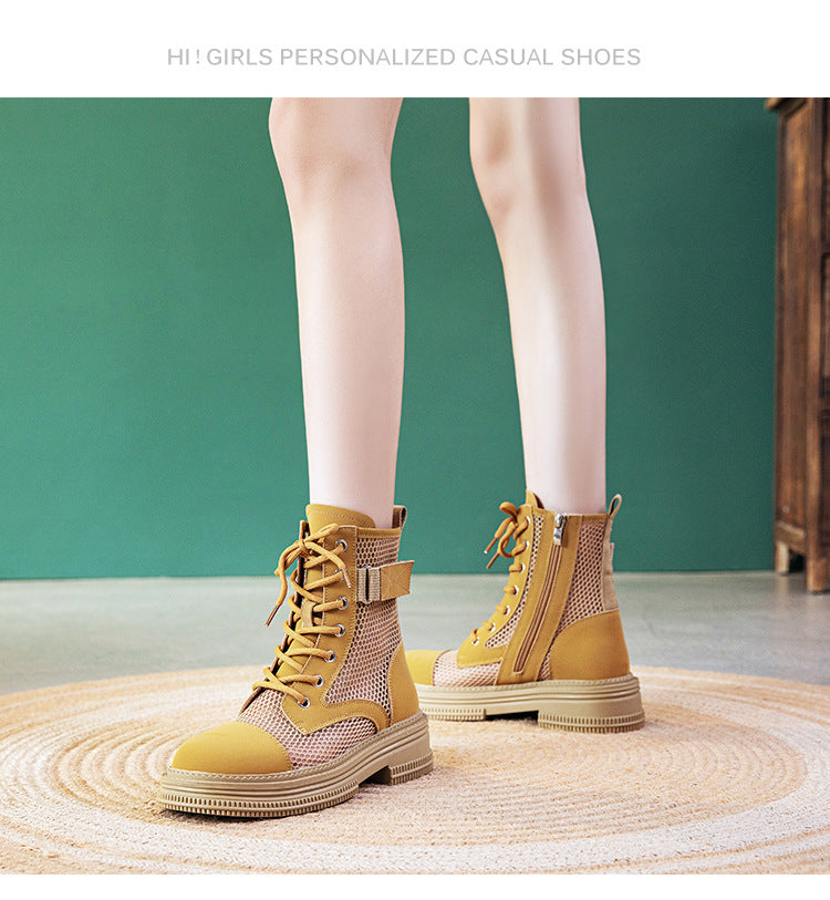 Summer Mesh Breathable Zipper Women's Boots - Yellow Newgew