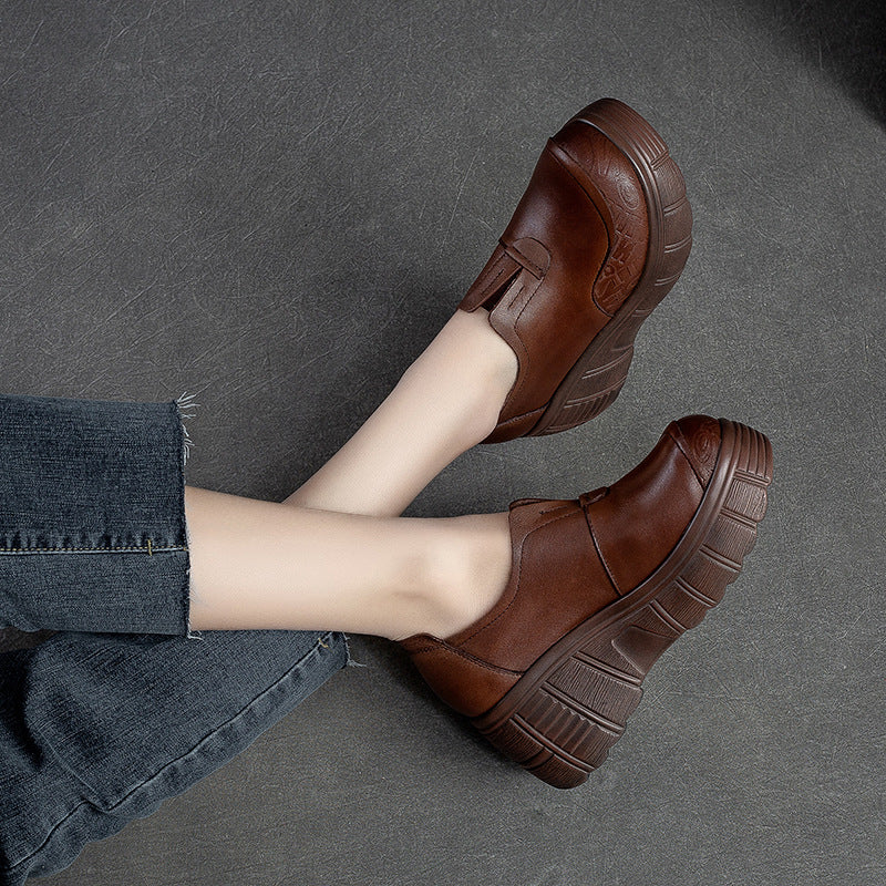Women Retro Minimalist Leather Wedge Casual Shoes Newgew Shoes
