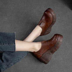Women Retro Minimalist Leather Wedge Casual Shoes Newgew Shoes