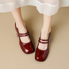 Women Fashion Leather Buckled Chunky Pumps Newgew Shoes