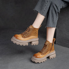 Women Retro Patchwork Leather Furred Chunky Platform Boots Newgew Shoes