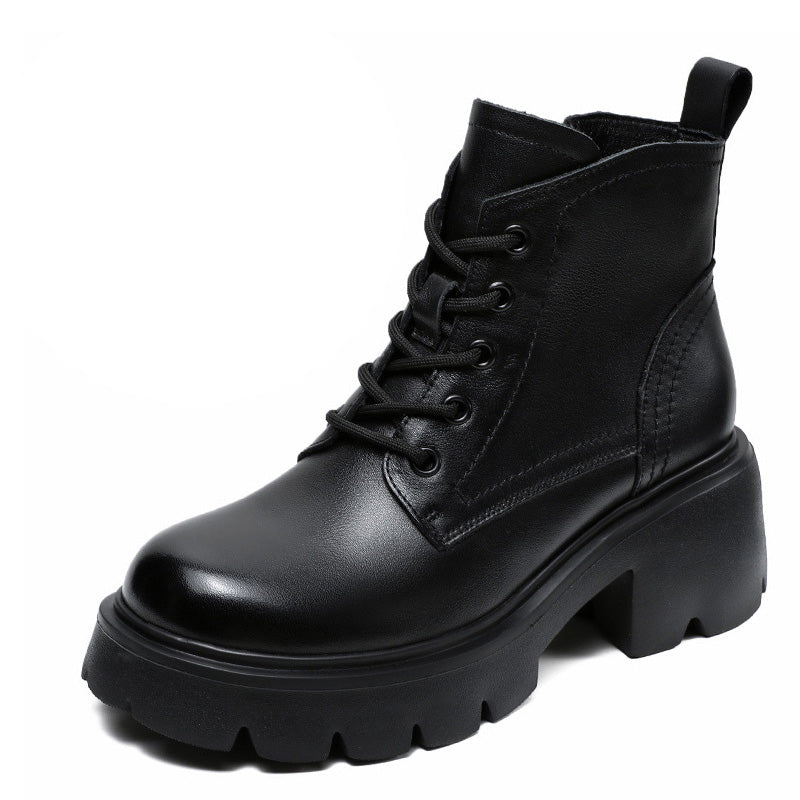 Women Classic Soft Leather Chunky Platform Boots Newgew Shoes