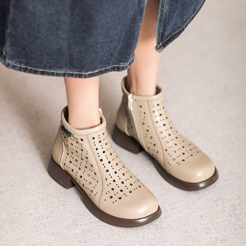 Women Minimalist Hollow Leather Comfort Ankle Boots Newgew Shoes