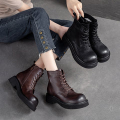 Women Classic Leather Round Head Casual Boots Newgew Shoes