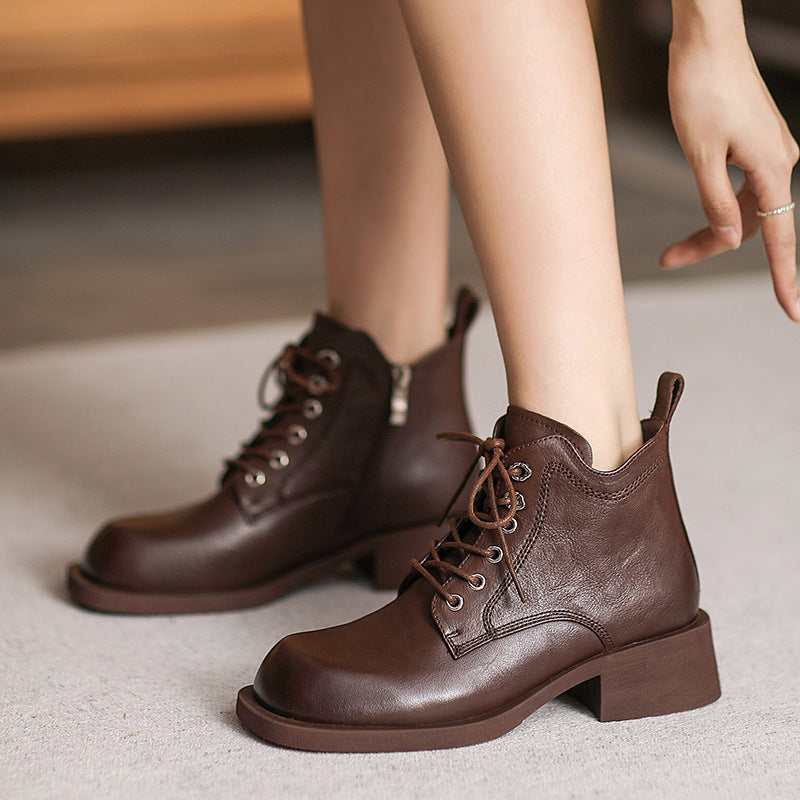 Women Minimalist Leather Chunky Heel Ankle Boots Newgew Shoes