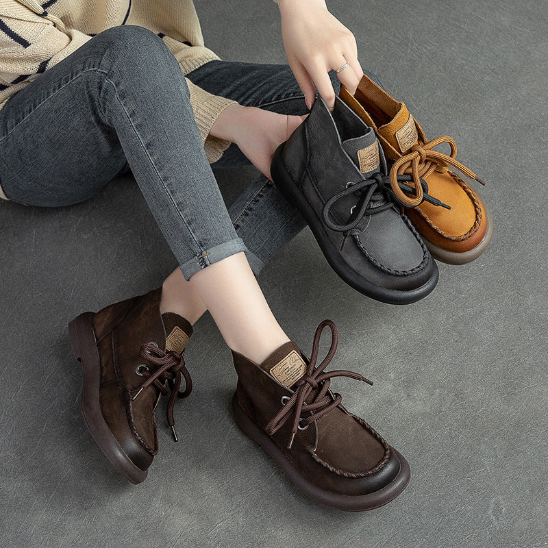 Women Retro Leather Flat Casual Ankle Boots Newgew Shoes