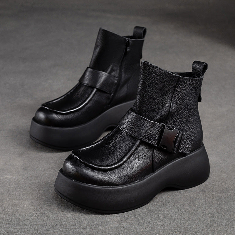 Women Retro Minimalist Leather Platform Boots Newgew Shoes