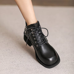 Women Minimalist Leather Chunky Heel Ankle Boots Newgew Shoes