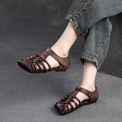 Women Retro Plaited Leather Flat Casual Sandals Newgew Shoes