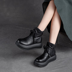 Women Retro Minimalist Casual Leather Platform Boots Newgew Shoes