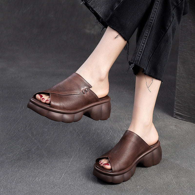 Women Minimalist Casual Leather Platform Slides Sandals Newgew Shoes