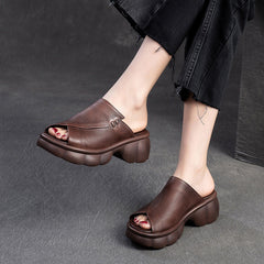 Women Minimalist Casual Leather Platform Slides Sandals Newgew Shoes