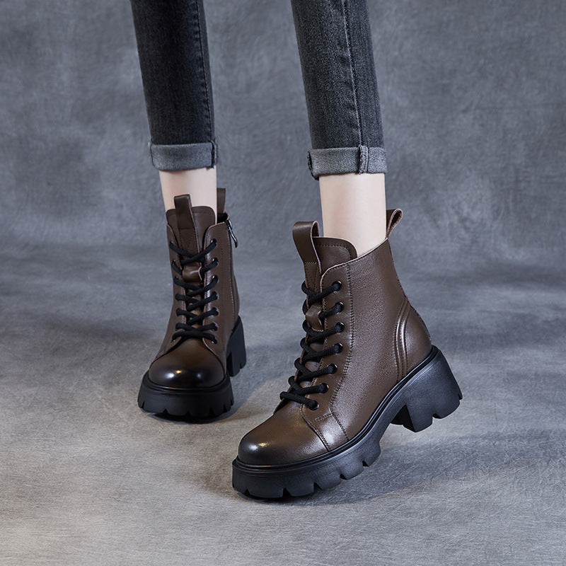 Women Minimalist Leather Chunky Platform Boots Newgew Shoes