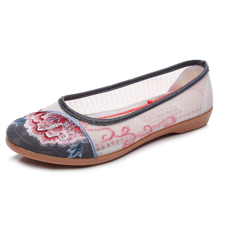 Women's Traditional Embroidered Tendon Bottom Breathable Canvas Shoes Newgew