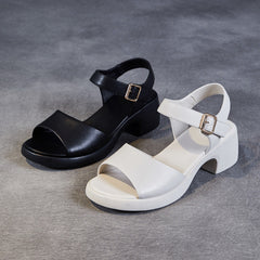 Women Minimalist Leather Low Block Casual Sandals Newgew Shoes