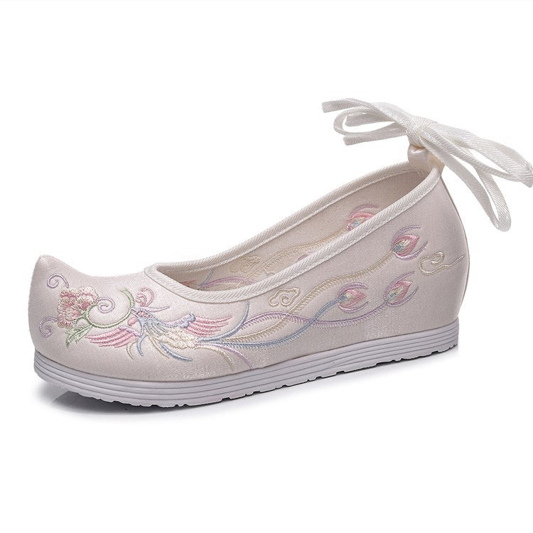 Women's Elevated Embroidered Antique Cloth Warped Head Ancient Costume Bow Canvas Shoes Newgew