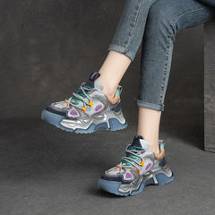 Women Retro Patchwork Breathable Platform Dad Sneakers Newgew Shoes