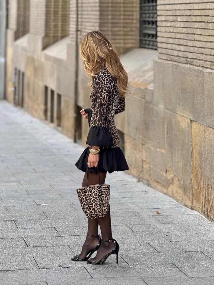 Leopard Print Bell Sleeve Dress Newgew Dresses