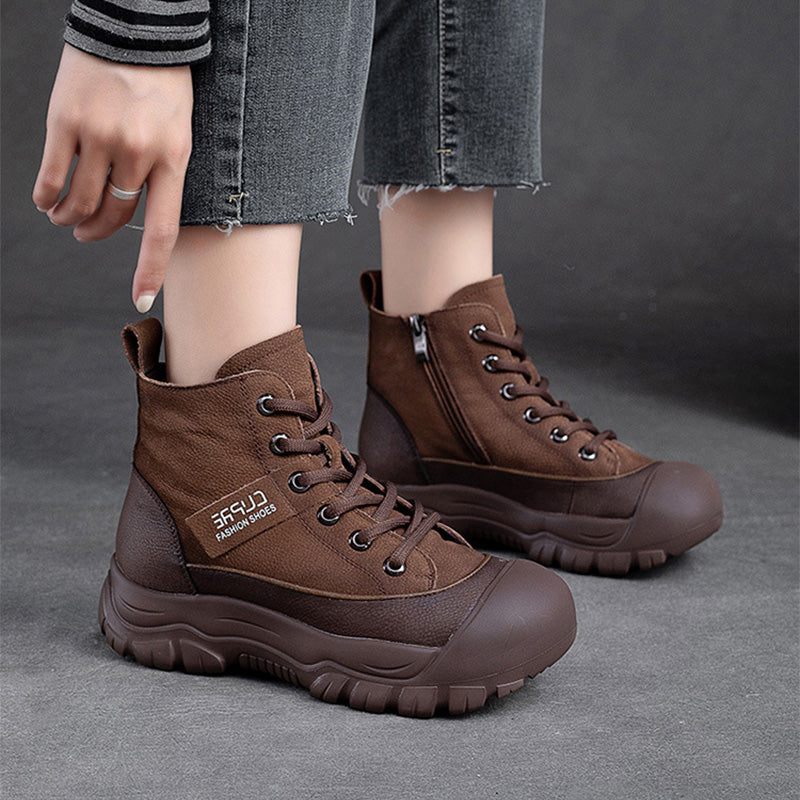 Women Retro Leather Furred Warm Boots Newgew Shoes