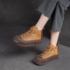 Women Casual Fashion Leather Flat Thick Soled Boots Newgew Shoes