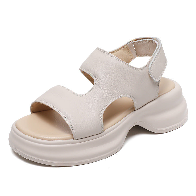 Women Casual Solid Soft Leather Summer Sandals Newgew Shoes