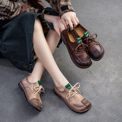 Women Retro Soft Leather Flat Casual Shoes Newgew Shoes