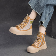 Women Breathable Mesh Leather Casual Platform Boots Newgew Shoes